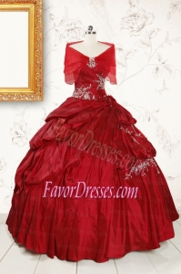 Ball Gown Sweetheart Appliques 2015 Quinceanera Dress in Wine Red